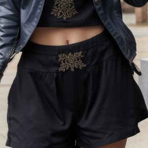 Low Waist Mini Denim Skirt with Inset Shorts