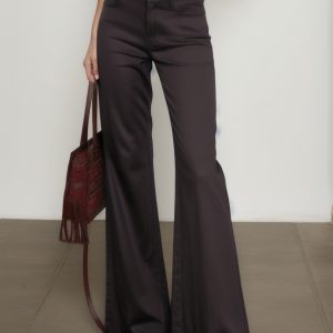 Low Waist Plain Slim-Fit Boot-Cut Pants