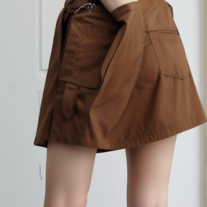 Mid Rise Plain Pleated Panel Mini A-Line Skirt